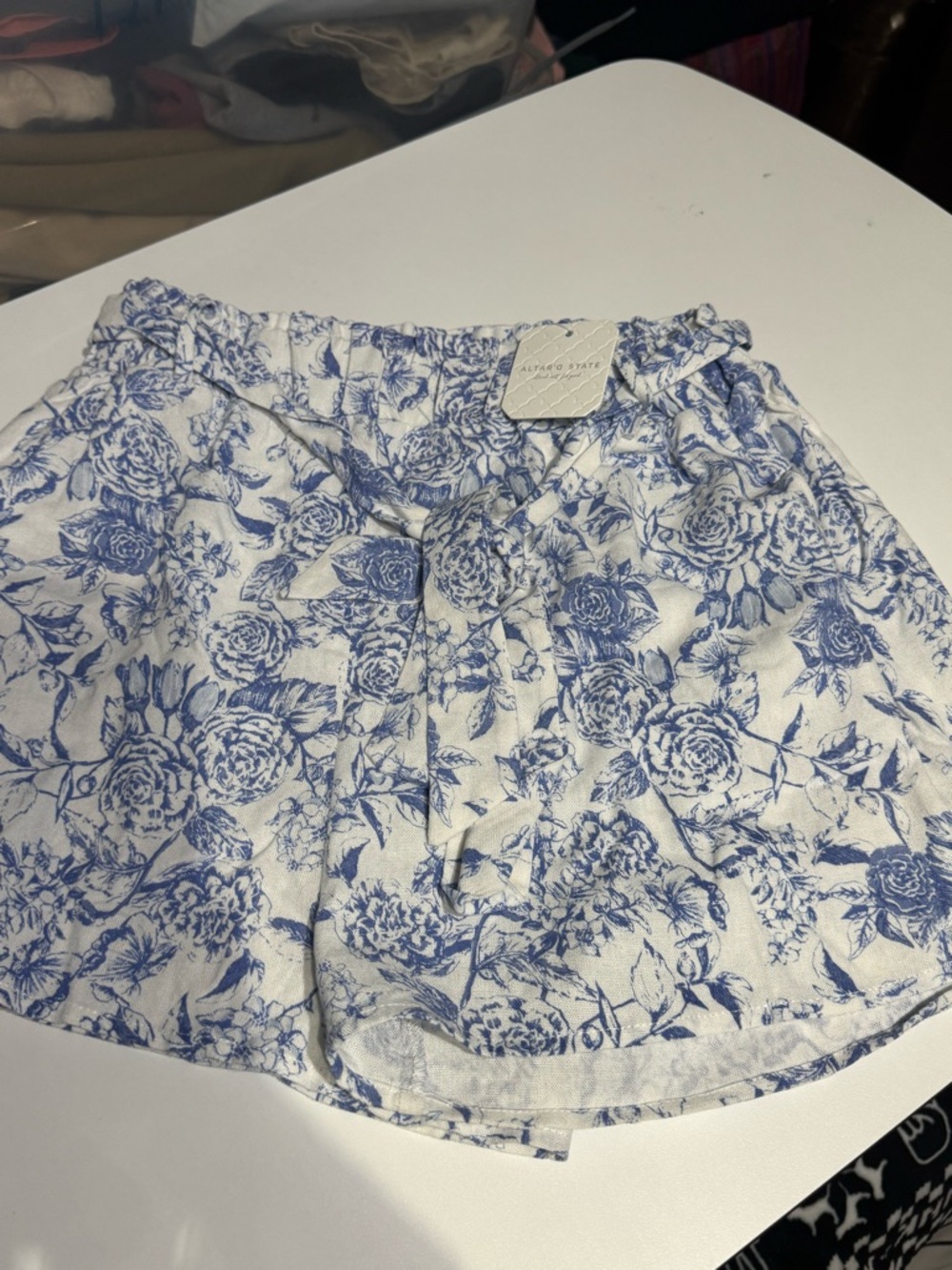 Altar'd State White Shorts with Blue Floral Print